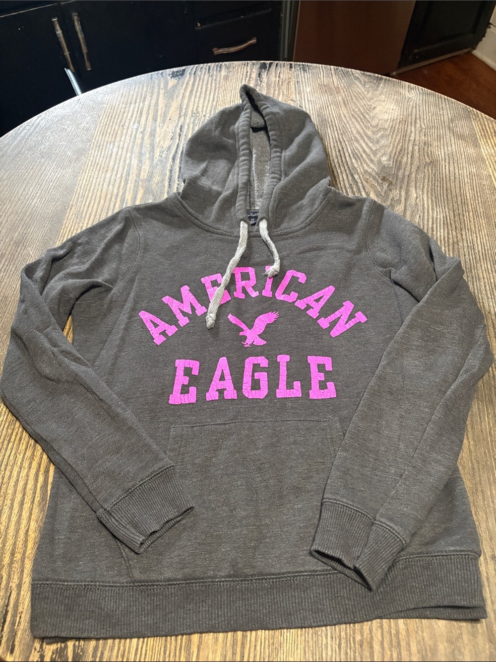 American Eagle Outfitters Gray Hoodie with Purple Logo Print